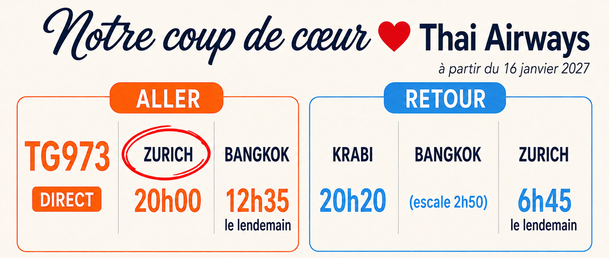 coup de cœur SWISS depuis Zurich hiver 2026-2027 pour la Thaïlande